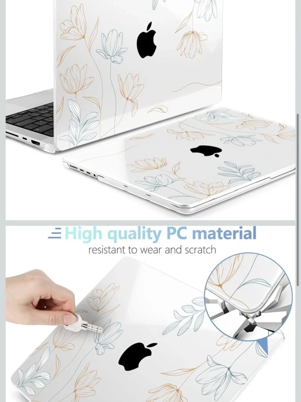 Apple Clear Laptop Case with Pastel Floral and Rose Accents